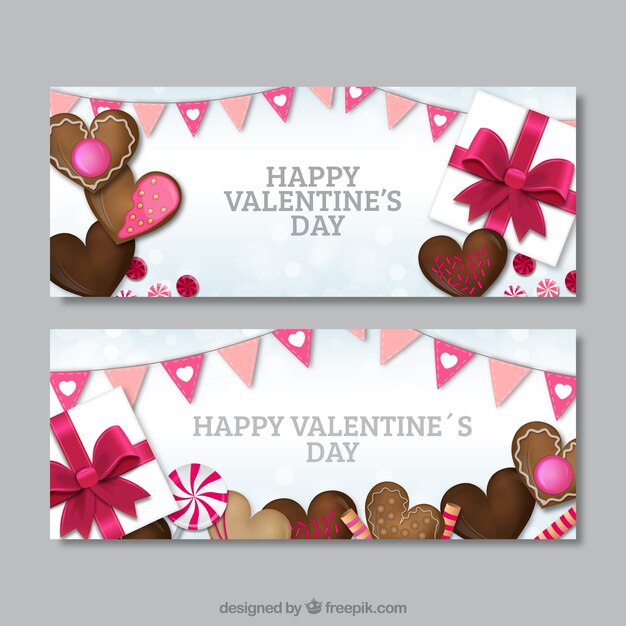 Banners de san valentín con chocolate