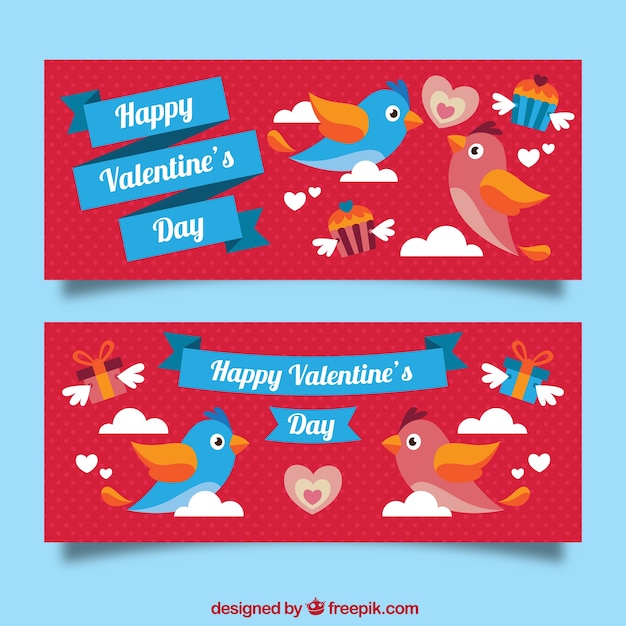 Banners de san valentín con cintas azules