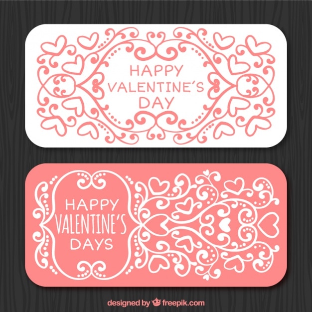 Vector gratuito banners de san valentín con decoración ornamental