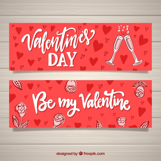 Vector gratuito banners de san valentín dibujado a mano