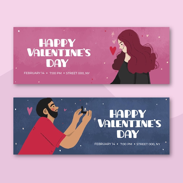 Banners de san valentín dibujados a mano