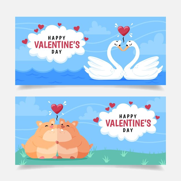 Banners de san valentín dibujados a mano