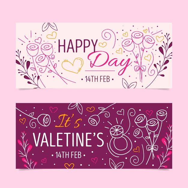 Banners de san valentín en diseño plano