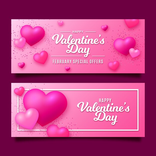 Banners de San Valentín en diseño plano