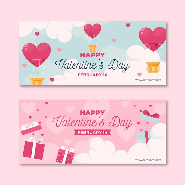 Banners de san valentín en diseño plano