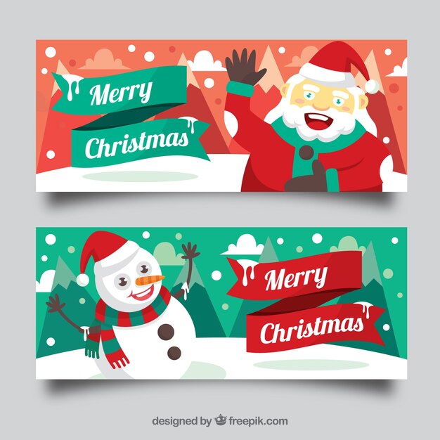 Banners de santa claus con muñeco de nieve 