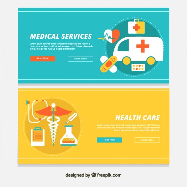 Banners de servicios médicos en diseño plano