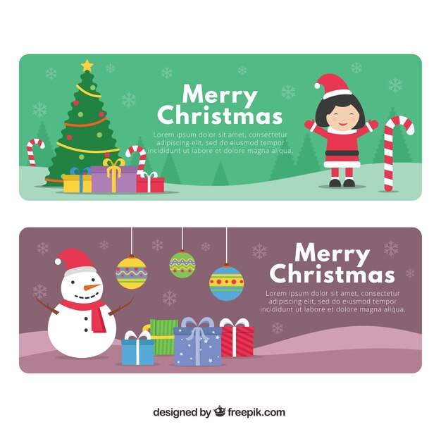 Banners con simpáticos personajes de navidad 