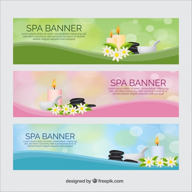 Banners de spa con productos de belleza