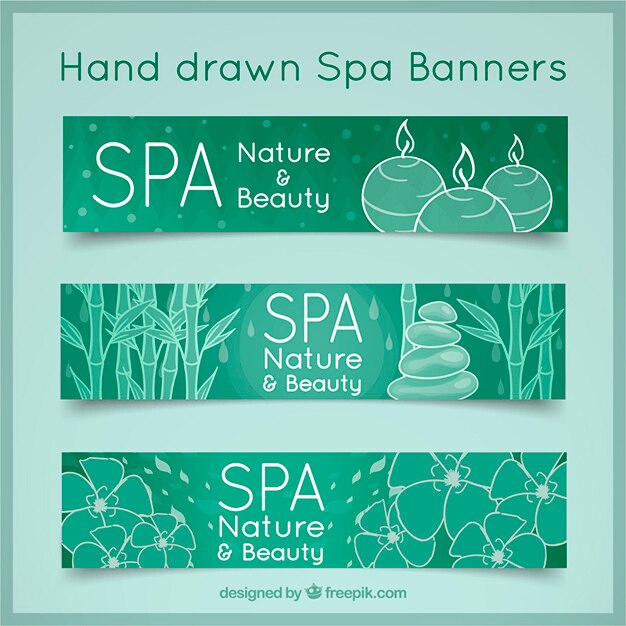 Banners de spa verdes dibujados a mano