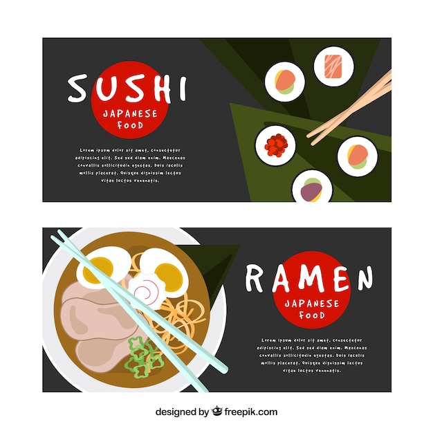 Vector gratuito banners de sushi y ramen