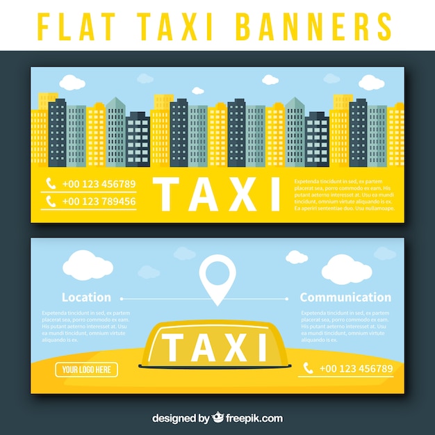 Vector gratuito banners de taxi planos con vista horizontal