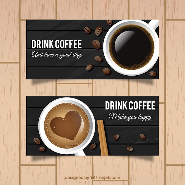 Vector gratuito banners de tazas de delicioso de café