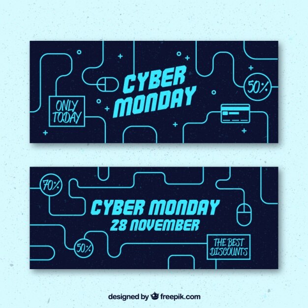 Vector gratuito banners tecnológicos de descuento de ciberlunes