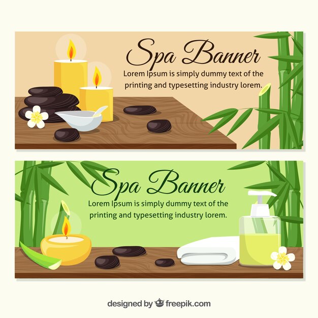 Banners de terapia spa en diseño plano
