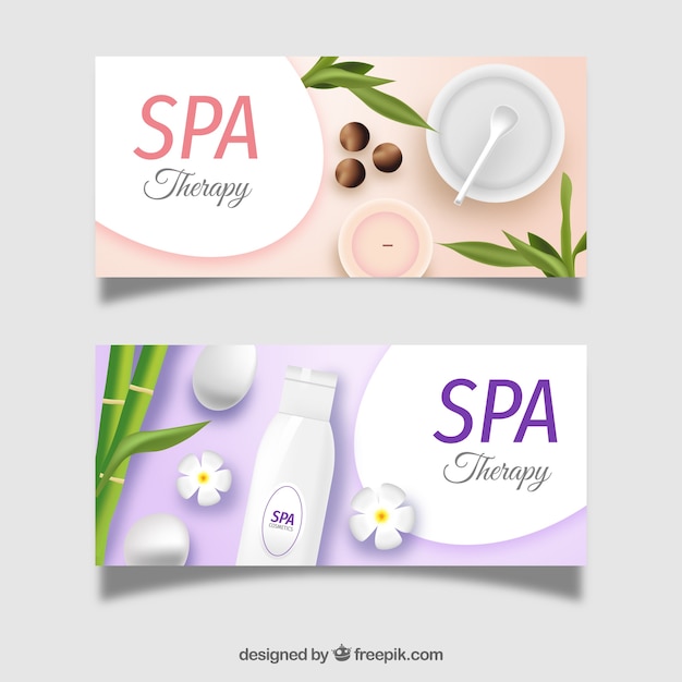 Vector gratuito banners de terapia de spa en estilo realista