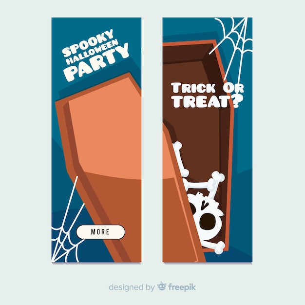 Banners terroríficos de halloween con diseño plano