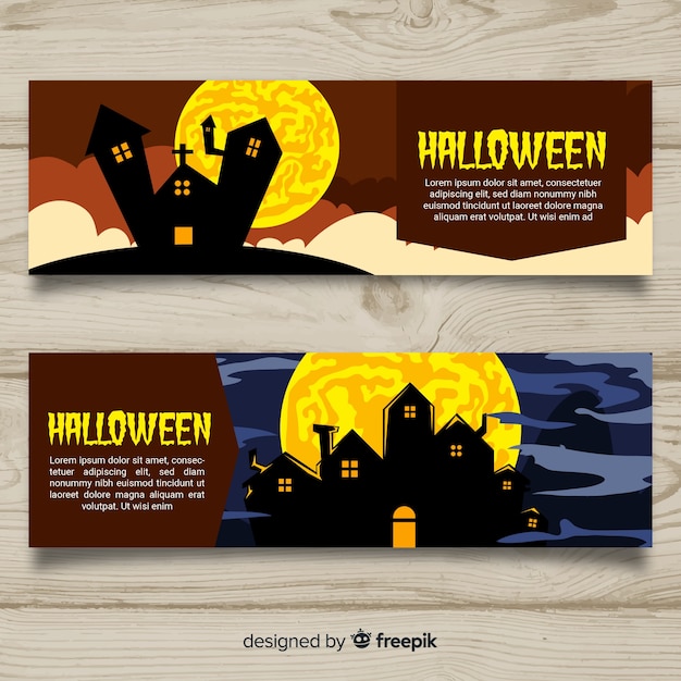 Banners terroríficos de halloween con diseño plano