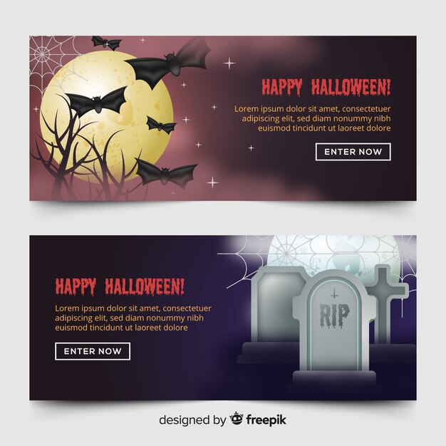 Banners terroríficos de halloween con diseño realista