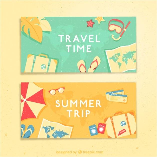 Banners de tiempo de vacaciones con elementos