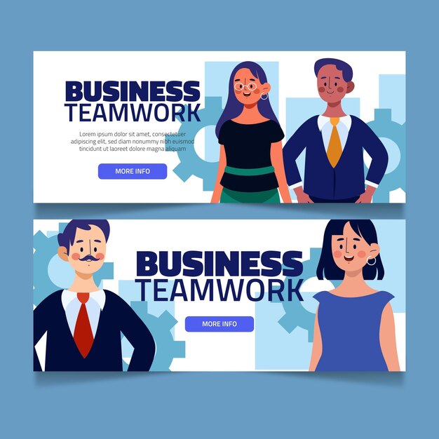 Vector gratuito banners de trabajo en equipo empresarial dibujados a mano