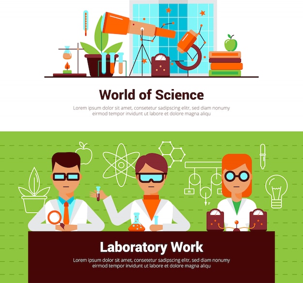 Banners de trabajo de laboratorio y ciencia