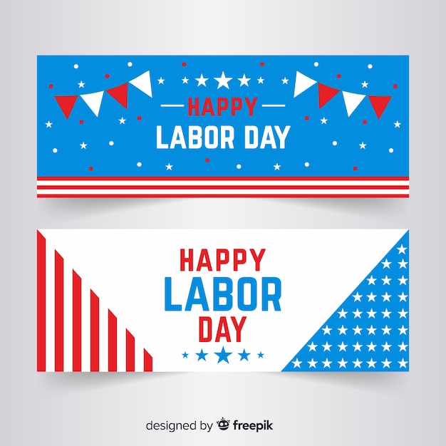 Banners de usa labor day en estilo plano