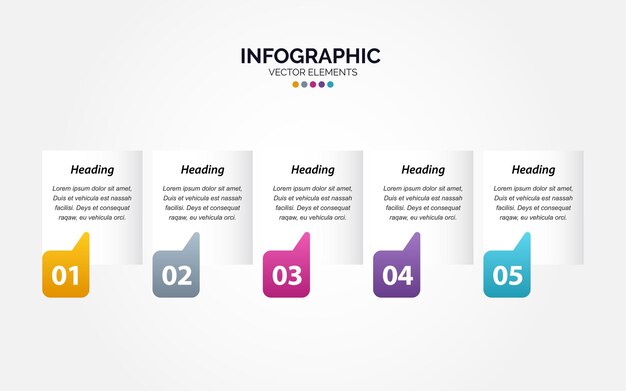 Banners útiles de 5 pasos para infografía horizontal