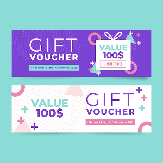 Vector gratuito banners de vales de regalo de diseño plano