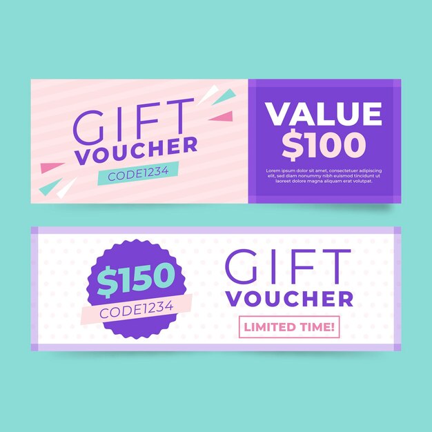 Banners de vales de regalo de diseño plano