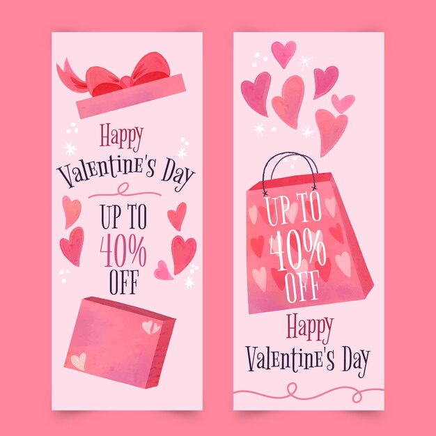 Banners de venta de acuarela de san valentín