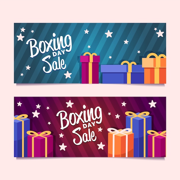 Banners de venta de día de boxeo plano