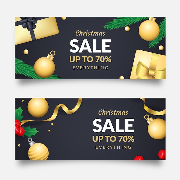 Vector gratuito banners de venta dorada de navidad