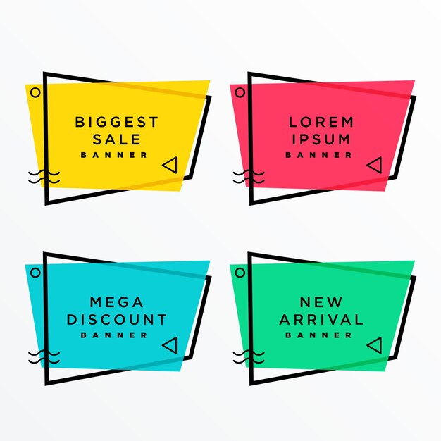 banners de venta geométrica conjunto con espacio de texto en estilo memphis