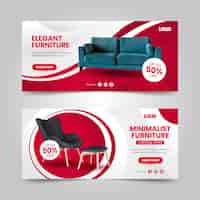 Vector gratuito banners de venta de muebles degradados con foto.