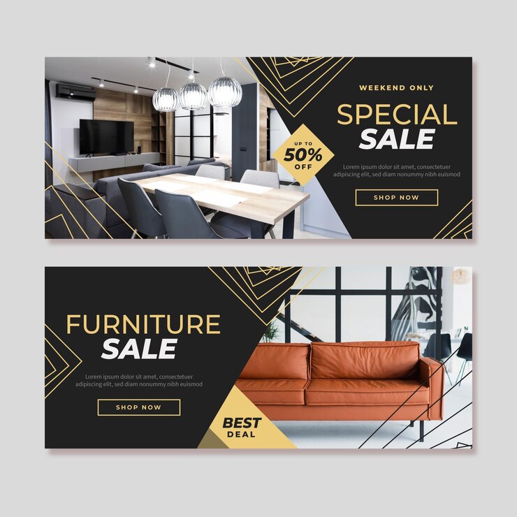 Vector gratuito banners de venta de muebles con descuento.
