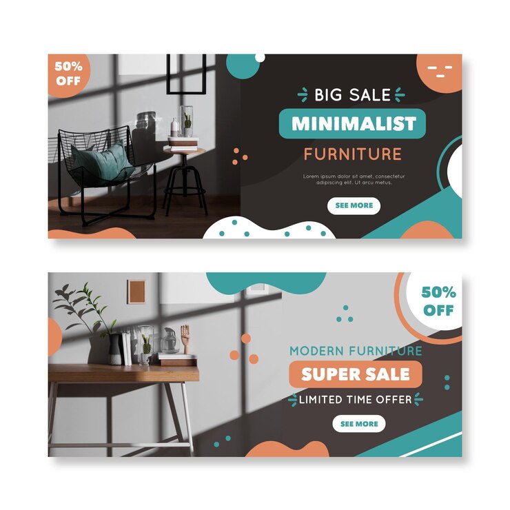 Vector gratuito banners de venta de muebles con descuento.
