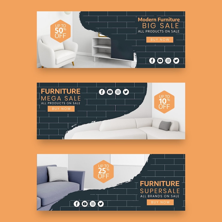Vector gratuito banners de venta de muebles con foto.