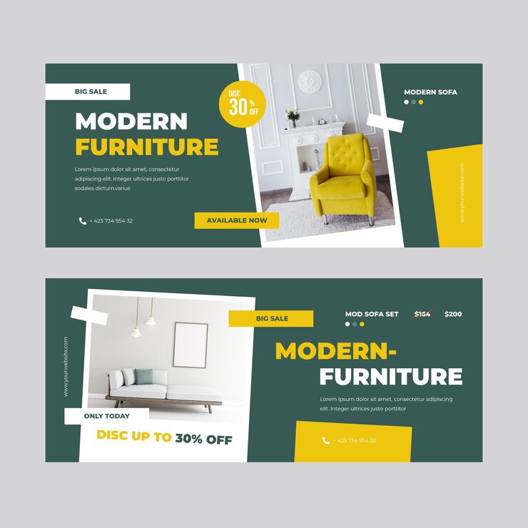 Vector gratuito banners de venta de muebles con foto.