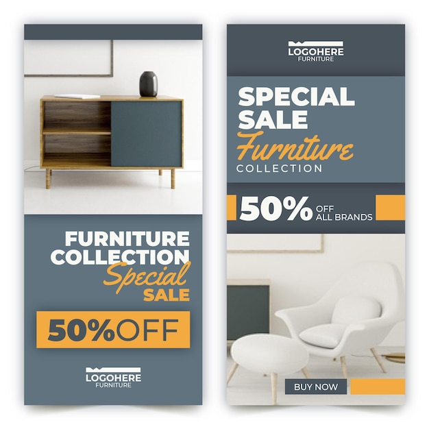 Vector gratuito banners de venta de muebles con foto.