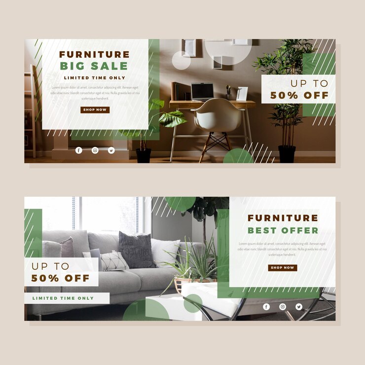 Vector gratuito banners de venta de muebles con imagen.