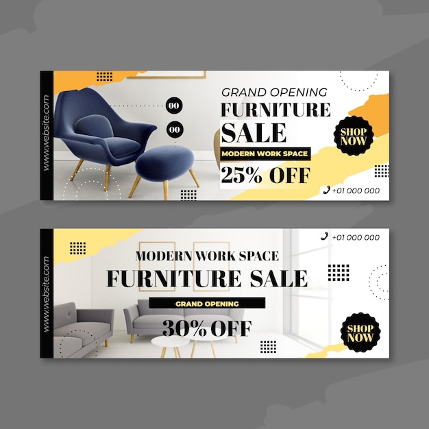 Vector gratuito banners de venta de muebles con imagen.