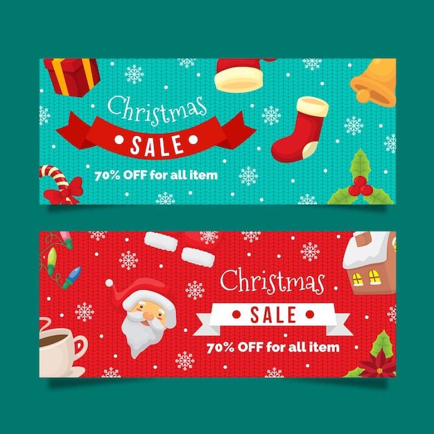 Banners de venta de navidad de diseño plano