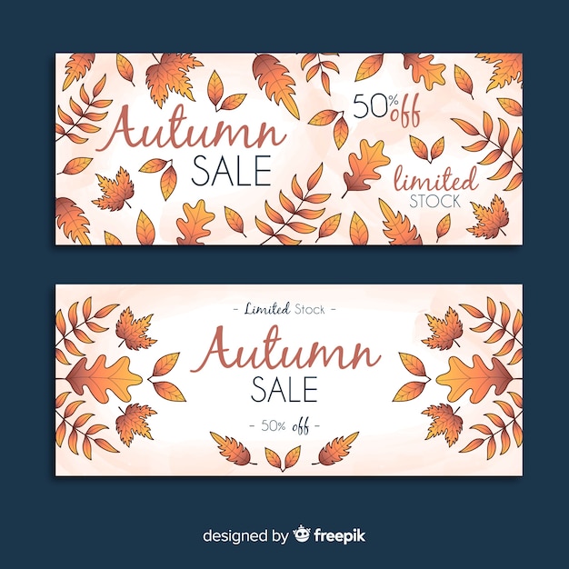 Banners de venta otoño dibujados a mano