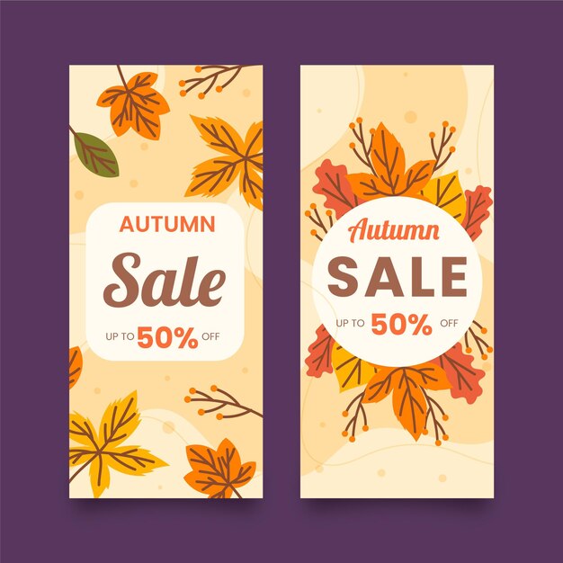 Banners de venta otoño estilo dibujado a mano