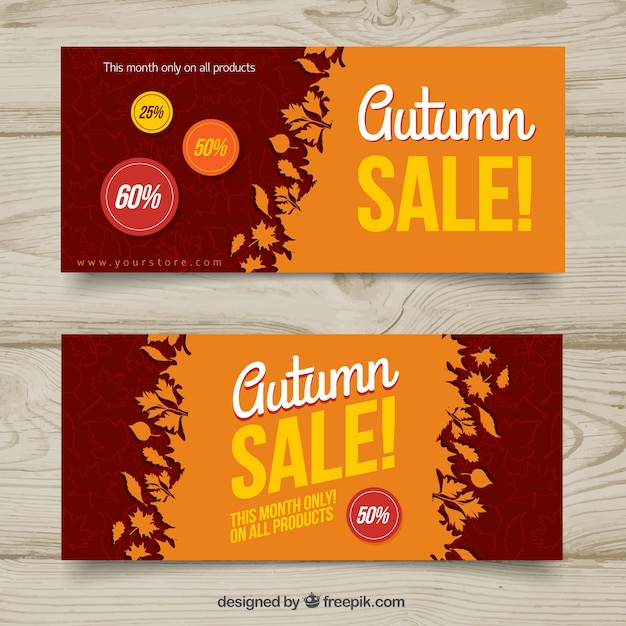 Banners de venta de otoño en estilo plano