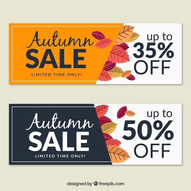 Banners de venta de otoño con hjas