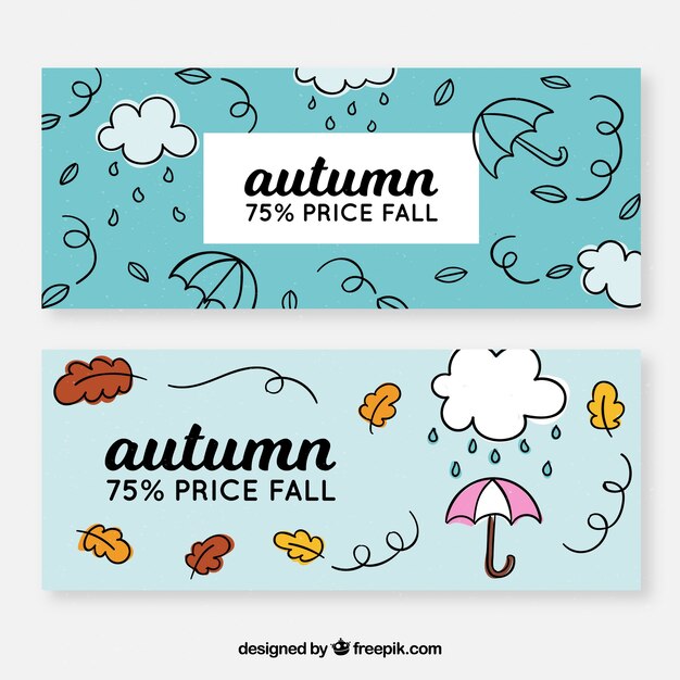 Banners de venta de otoño con hjas