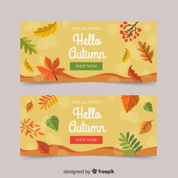 Banners de venta de otoño con hojas coloridas