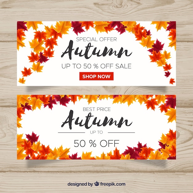 Banners de venta de otoño con hojas